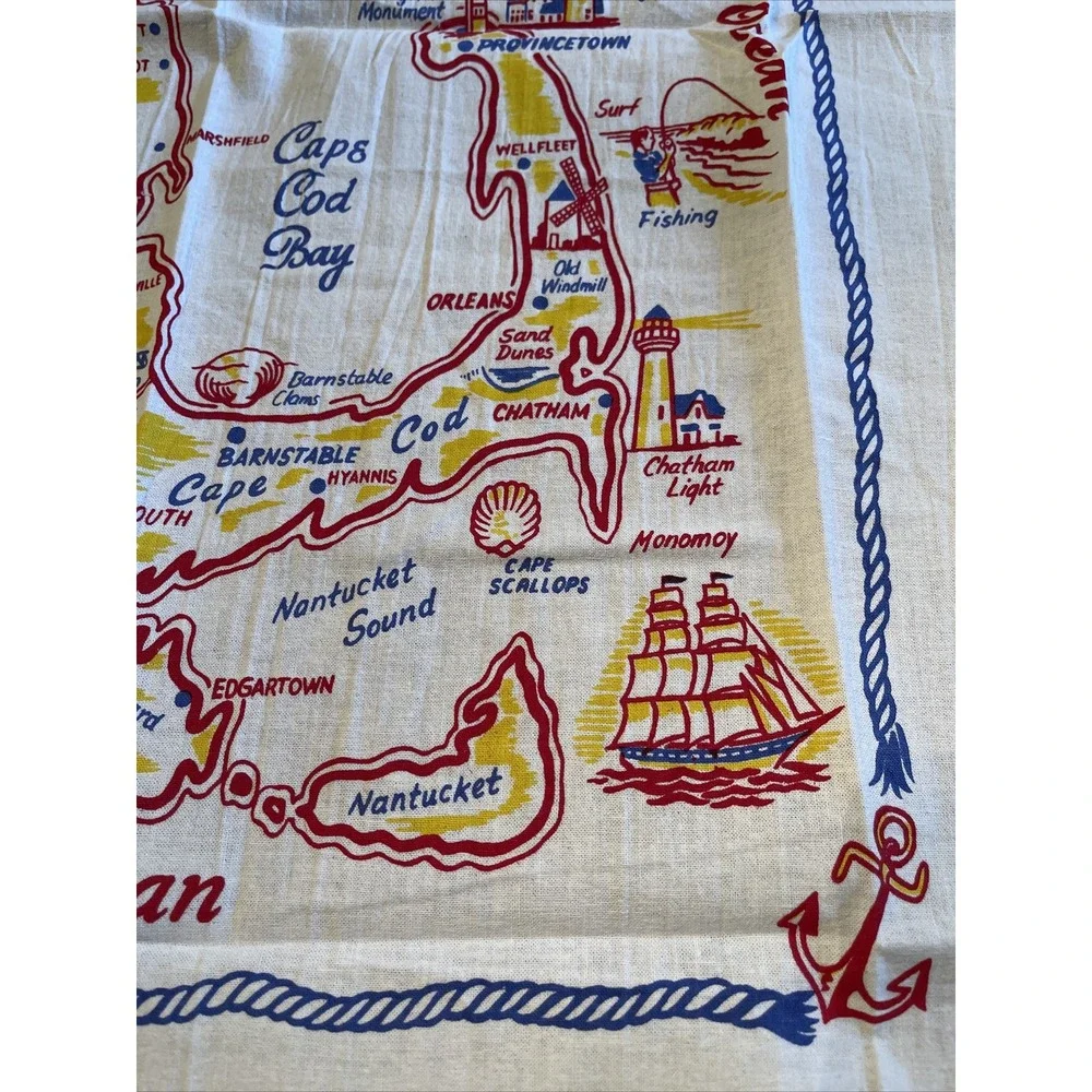 Red & White Kitchen Co Flour Sack Kitchen Towel Retro Massachusetts Shores Coast
